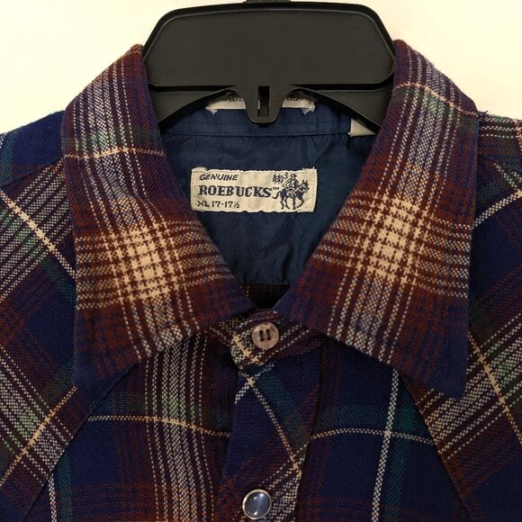 ROEBUCKS Men's XL Multicolor Plaid Flannel Pearl Snap Pocket Long Sleeve Western - Picture 4 of 15